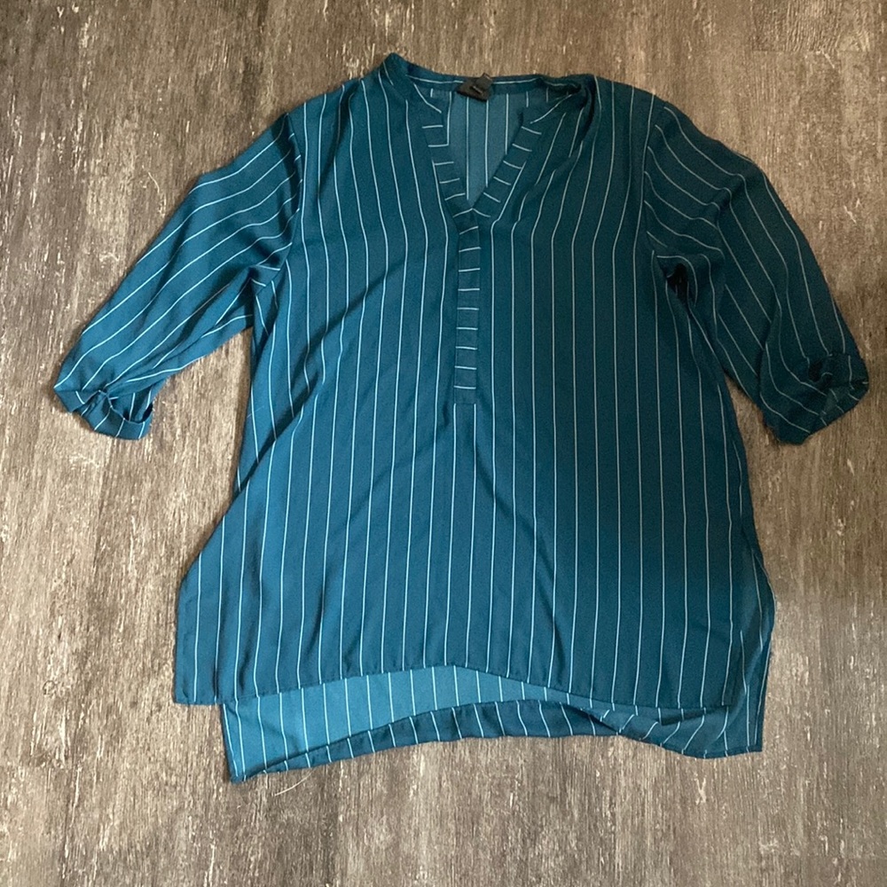 Teal and white striped women’s size large too by worthington